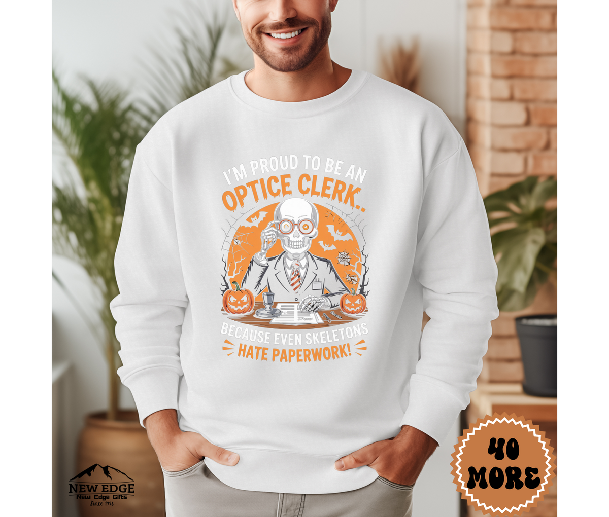 Unisex Halloween Optician Sweatshirt – “I’m Proud to be an Optician… Because Even Ghosts Need New Specs” Funny Profession Crewneck