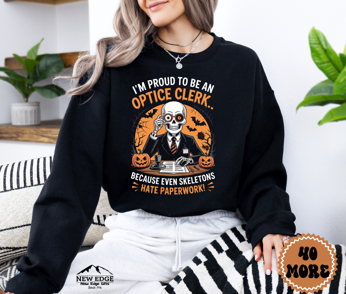 Unisex Halloween Optician Sweatshirt – “I’m Proud to be an Optician… Because Even Ghosts Need New Specs” Funny Profession Crewneck
