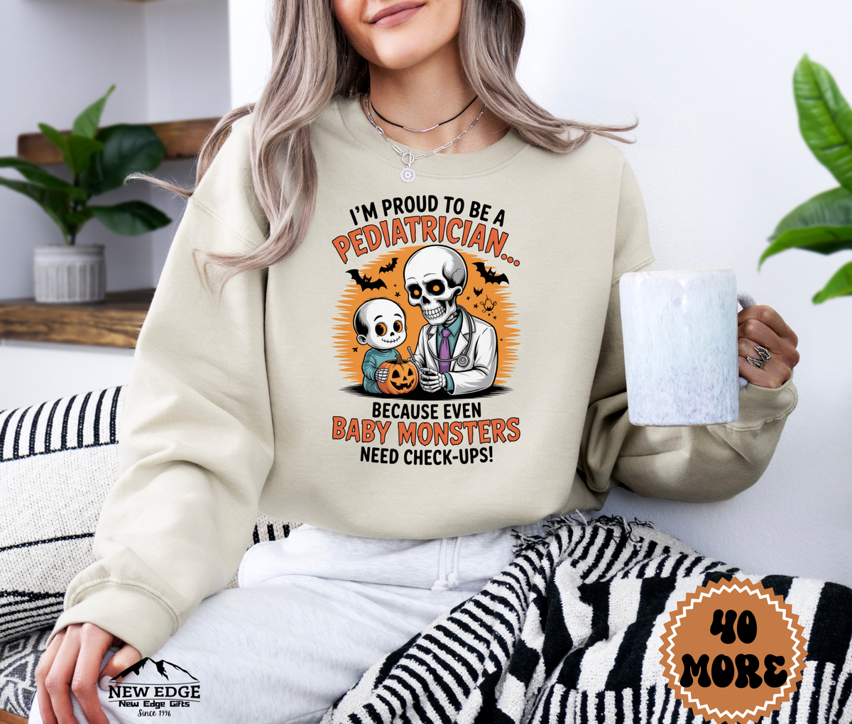 Unisex Halloween Pediatrician Sweatshirt – “I’m Proud to be a Pediatrician… Because Even Baby Monsters Need Check-Ups” Funny Profession Crewneck
