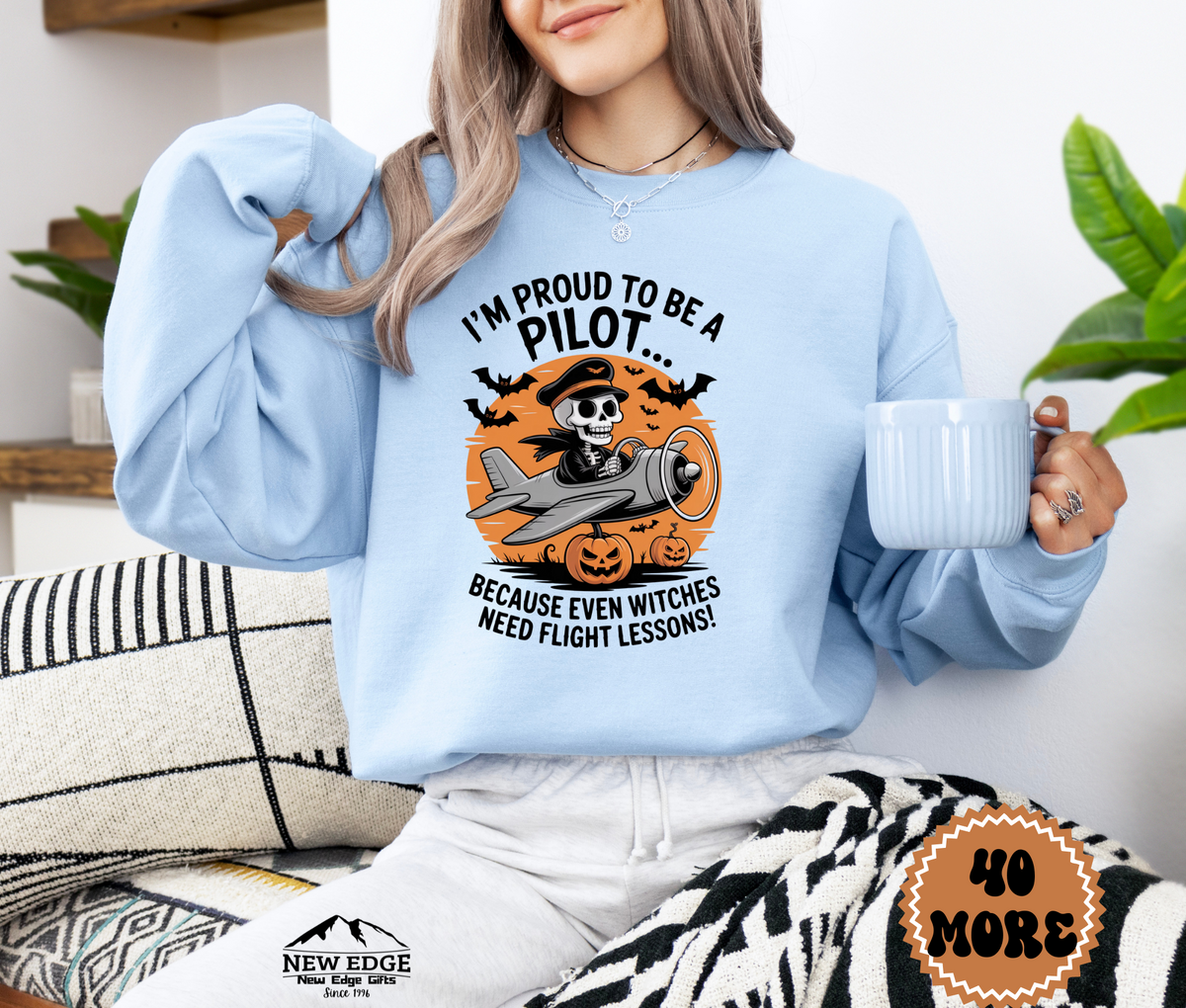 Unisex Halloween Sweatshirt - "I’m Proud to be a Pilot… Because Even Witches Need Flight Lessons!"