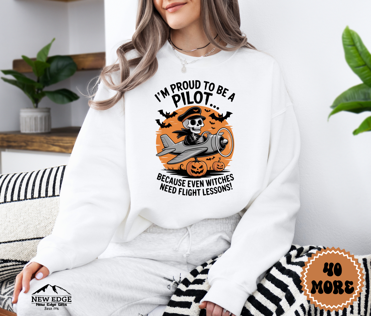 Unisex Halloween Sweatshirt - "I’m Proud to be a Pilot… Because Even Witches Need Flight Lessons!"