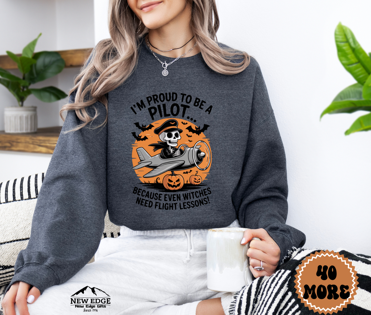 Unisex Halloween Sweatshirt - "I’m Proud to be a Pilot… Because Even Witches Need Flight Lessons!"