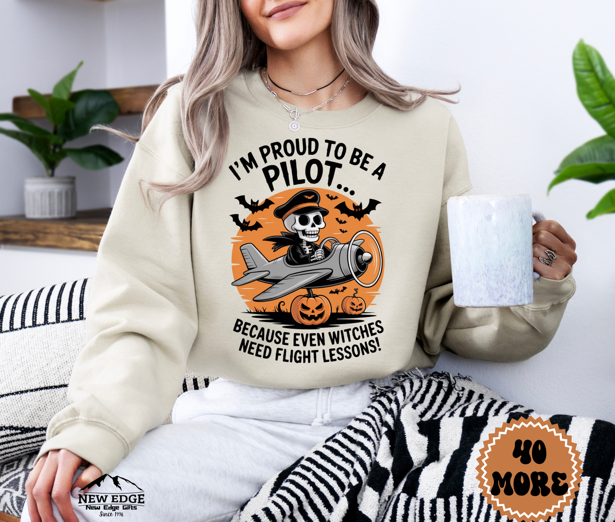 Unisex Halloween Sweatshirt - "I’m Proud to be a Pilot… Because Even Witches Need Flight Lessons!"
