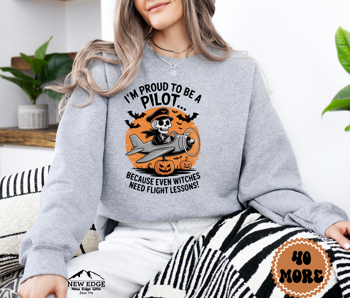 Unisex Halloween Sweatshirt - "I’m Proud to be a Pilot… Because Even Witches Need Flight Lessons!"