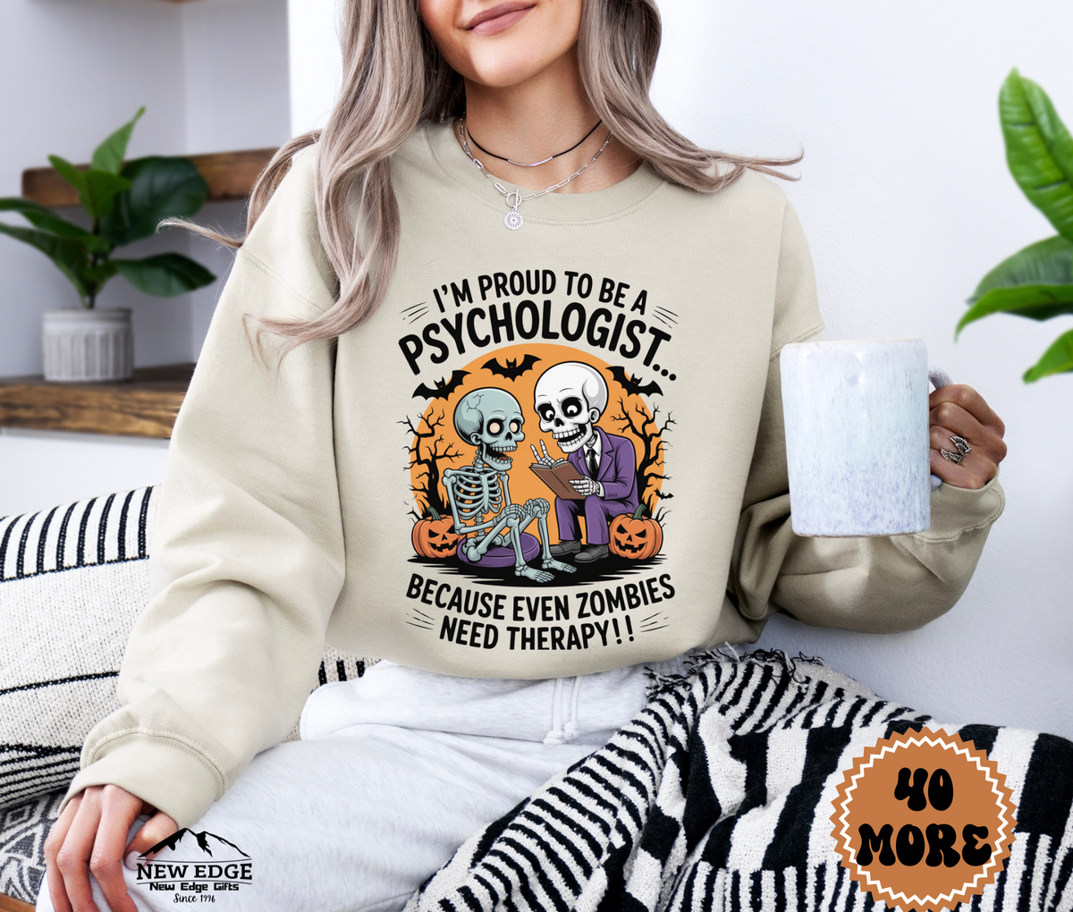 Unisex Halloween Sweatshirt - "I’m Proud to be a Psychologist… Because Even Zombies Need Therapy!"