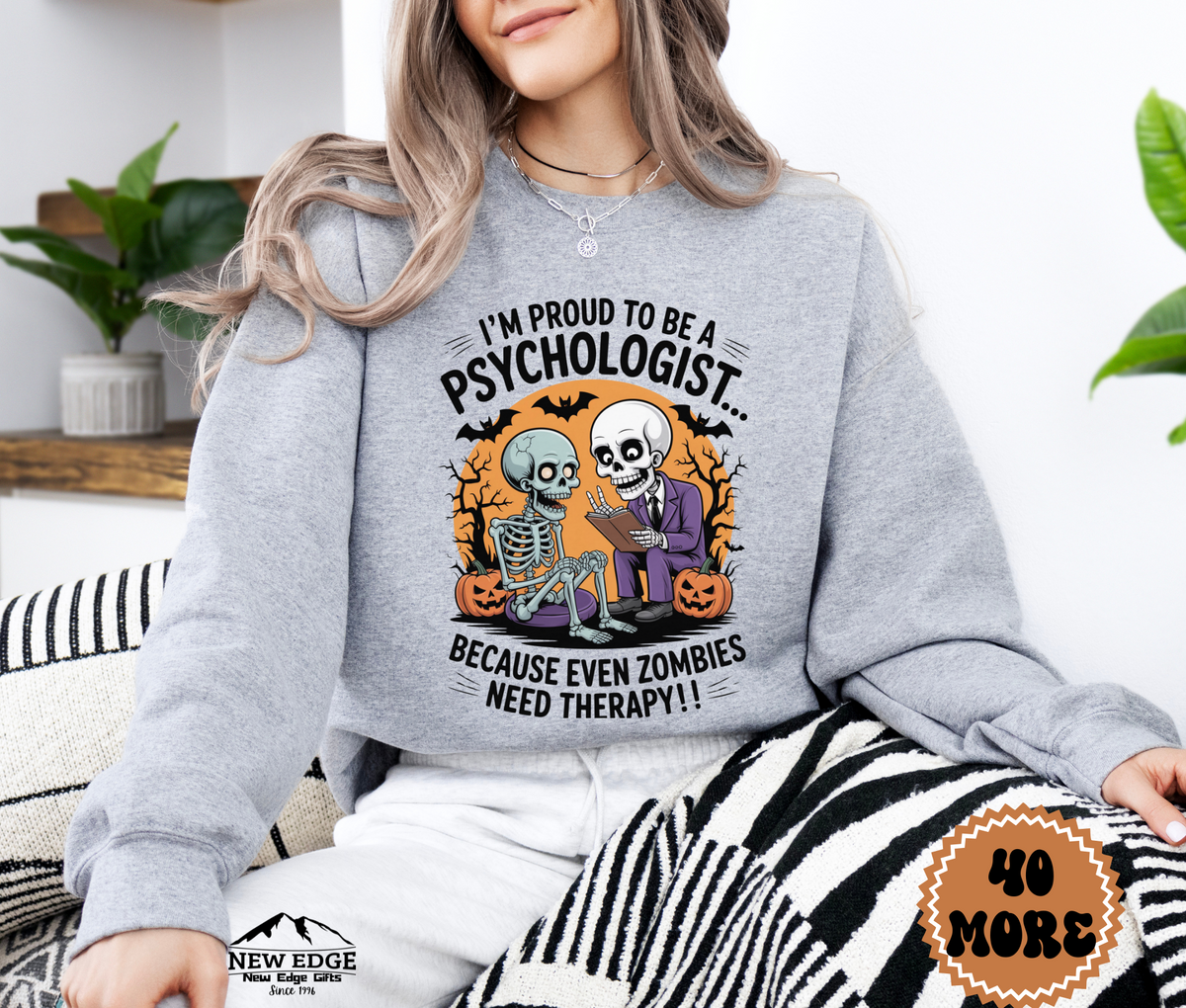 Unisex Halloween Sweatshirt - "I’m Proud to be a Psychologist… Because Even Zombies Need Therapy!"