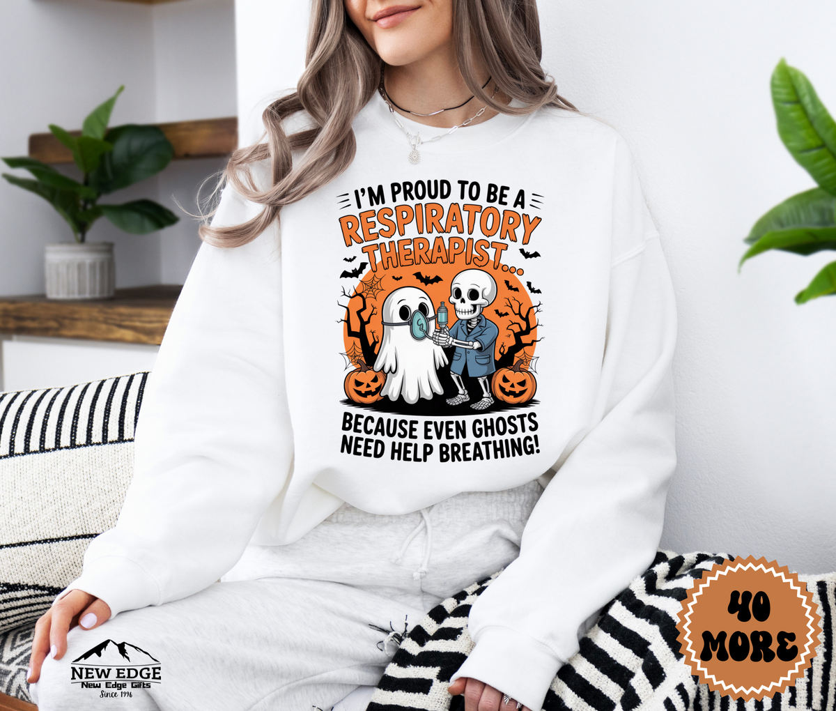 Unisex Halloween Sweatshirt - "I’m Proud to be a Respiratory Therapist… Because Even Ghosts Need Help Breathing!"