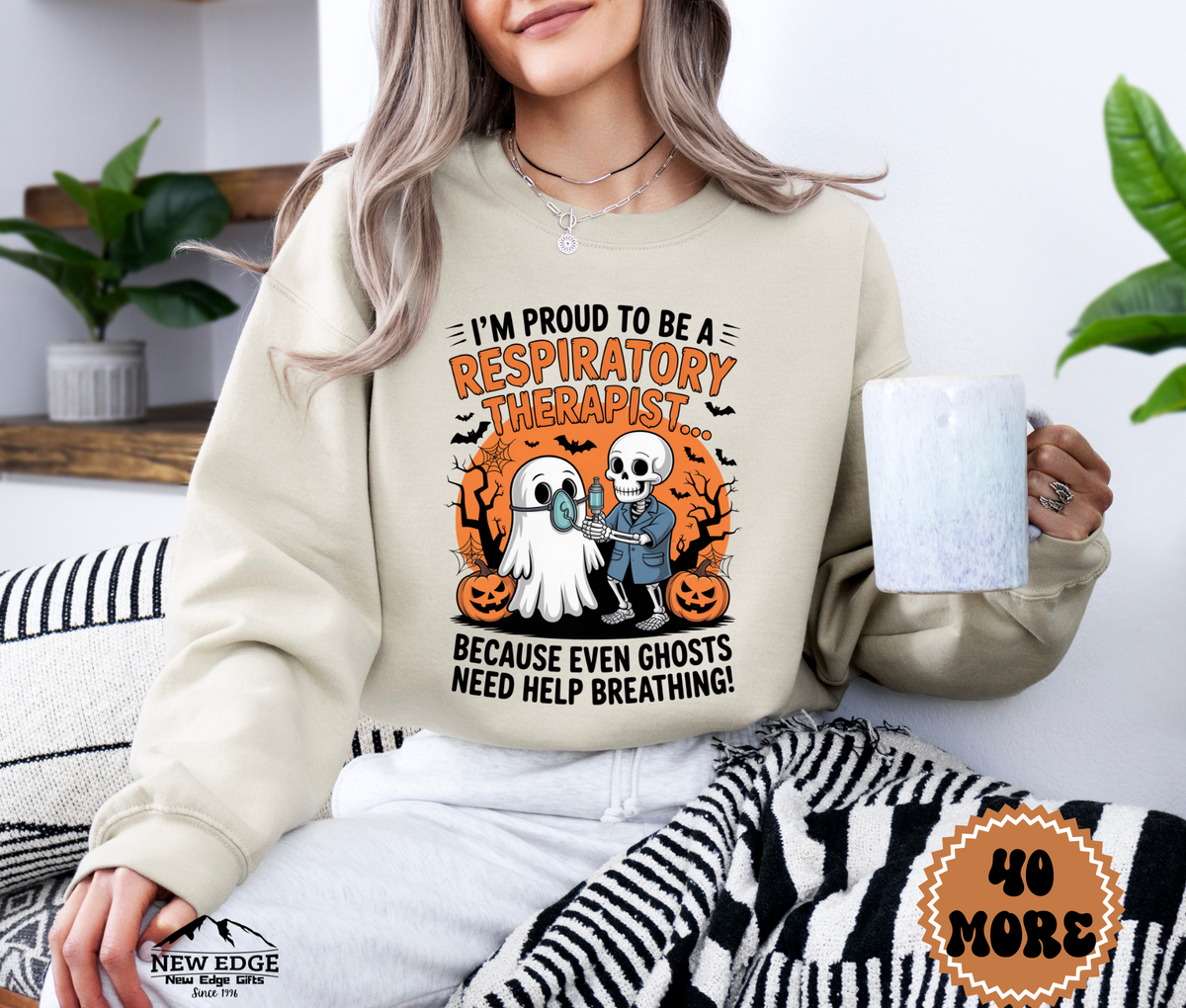 Unisex Halloween Sweatshirt - "I’m Proud to be a Respiratory Therapist… Because Even Ghosts Need Help Breathing!"