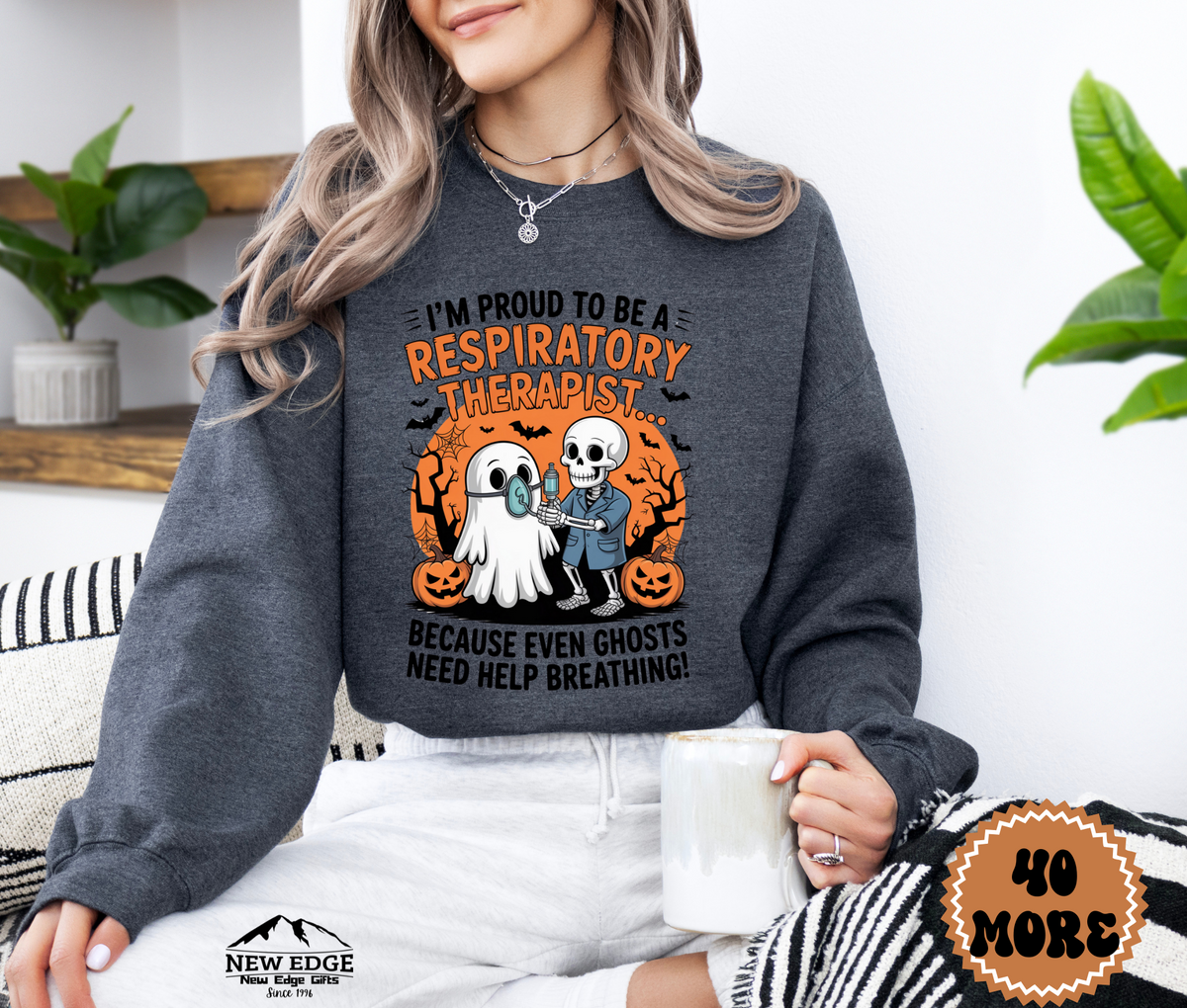 Unisex Halloween Sweatshirt - "I’m Proud to be a Respiratory Therapist… Because Even Ghosts Need Help Breathing!"