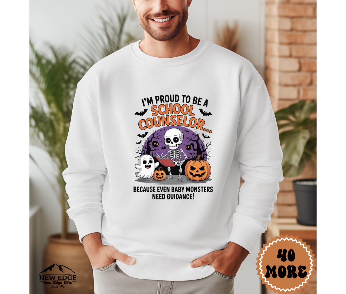 Unisex Halloween Sweatshirt - "I’m Proud to be a School Counselor… Because Even Baby Monsters Need Guidance!"