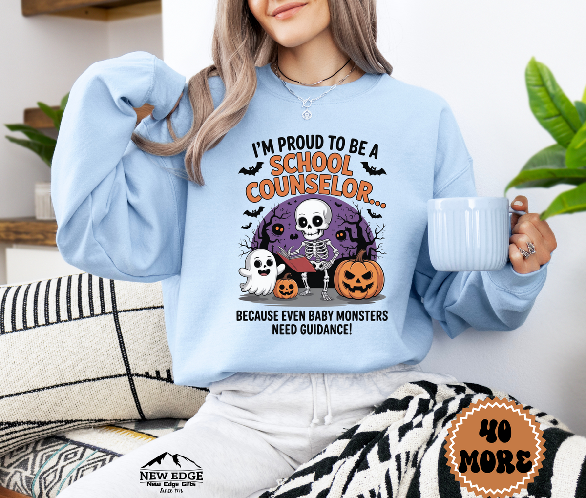 Unisex Halloween Sweatshirt - "I’m Proud to be a School Counselor… Because Even Baby Monsters Need Guidance!"