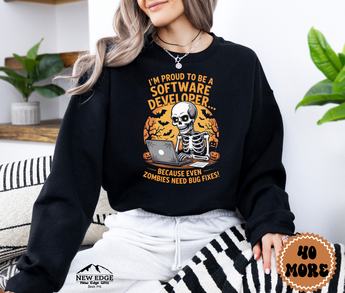 Unisex Halloween Sweatshirt - "I’m Proud to be a Software Developer… Because Even Zombies Need Bug Fixes!"