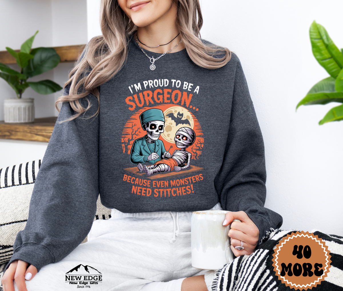 Unisex Halloween Sweatshirt - "I’m Proud to be a Surgeon… Because Even Monsters Need Stitches!"