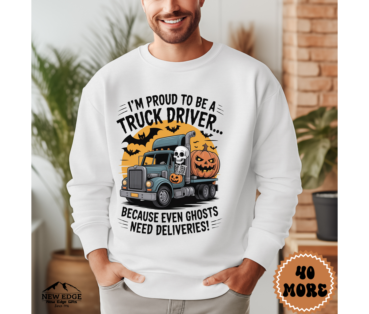 Proud to Be a Truck Driver Halloween Sweatshirt – “Because Even Ghosts Need Deliveries!” | Unisex Funny Spooky Workwear