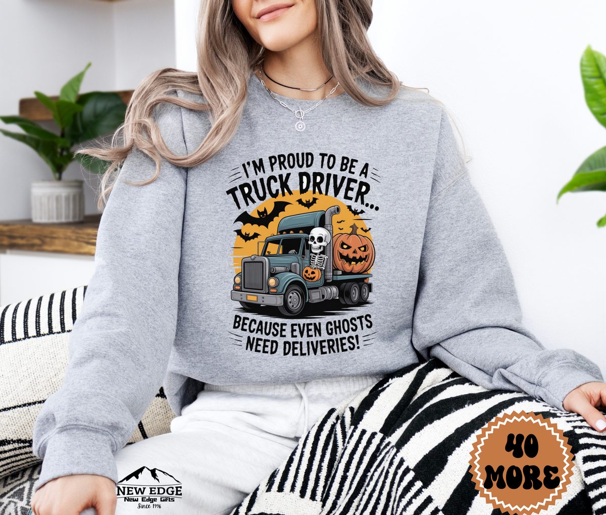 Proud to Be a Truck Driver Halloween Sweatshirt – “Because Even Ghosts Need Deliveries!” | Unisex Funny Spooky Workwear