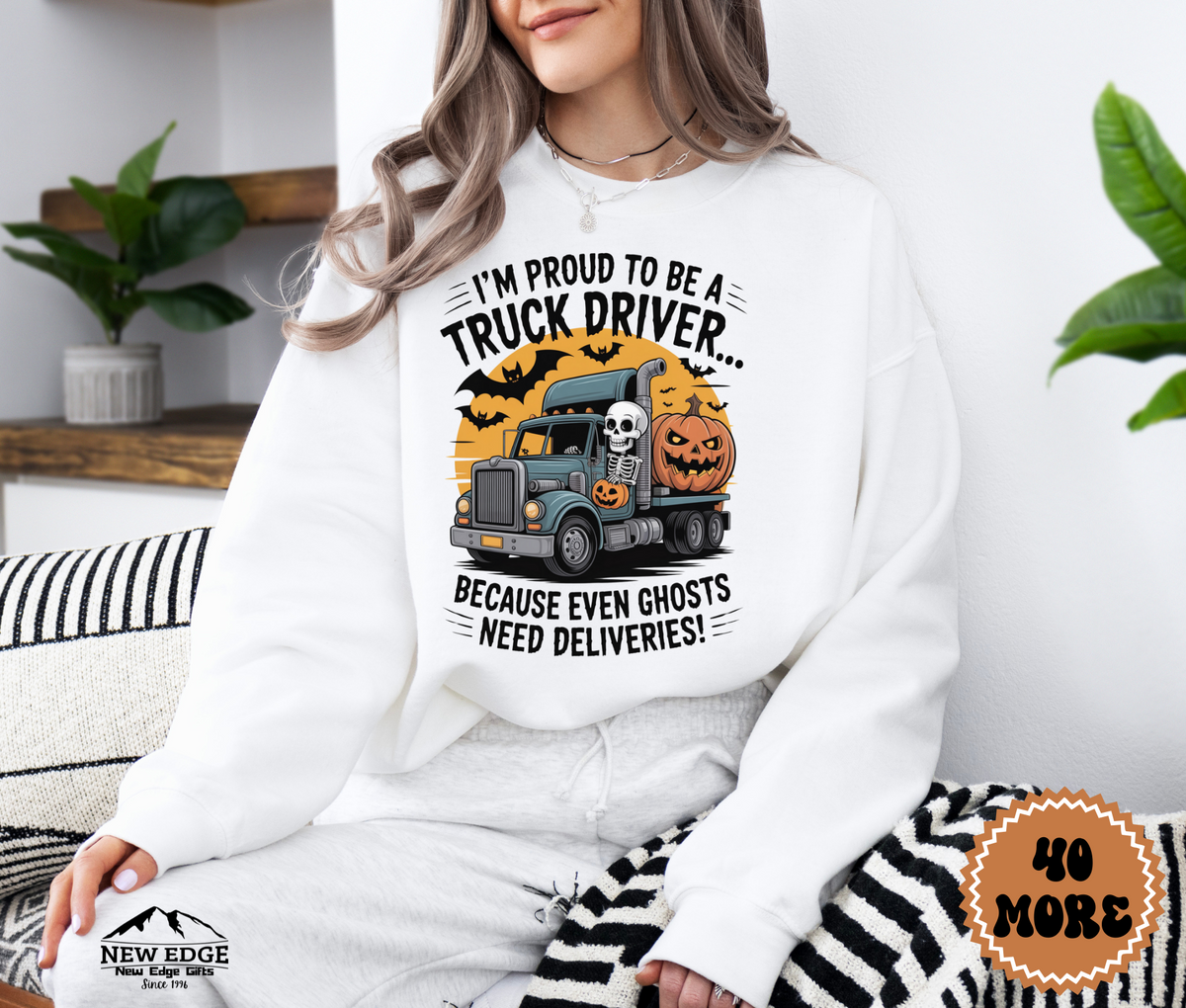 Proud to Be a Truck Driver Halloween Sweatshirt – “Because Even Ghosts Need Deliveries!” | Unisex Funny Spooky Workwear