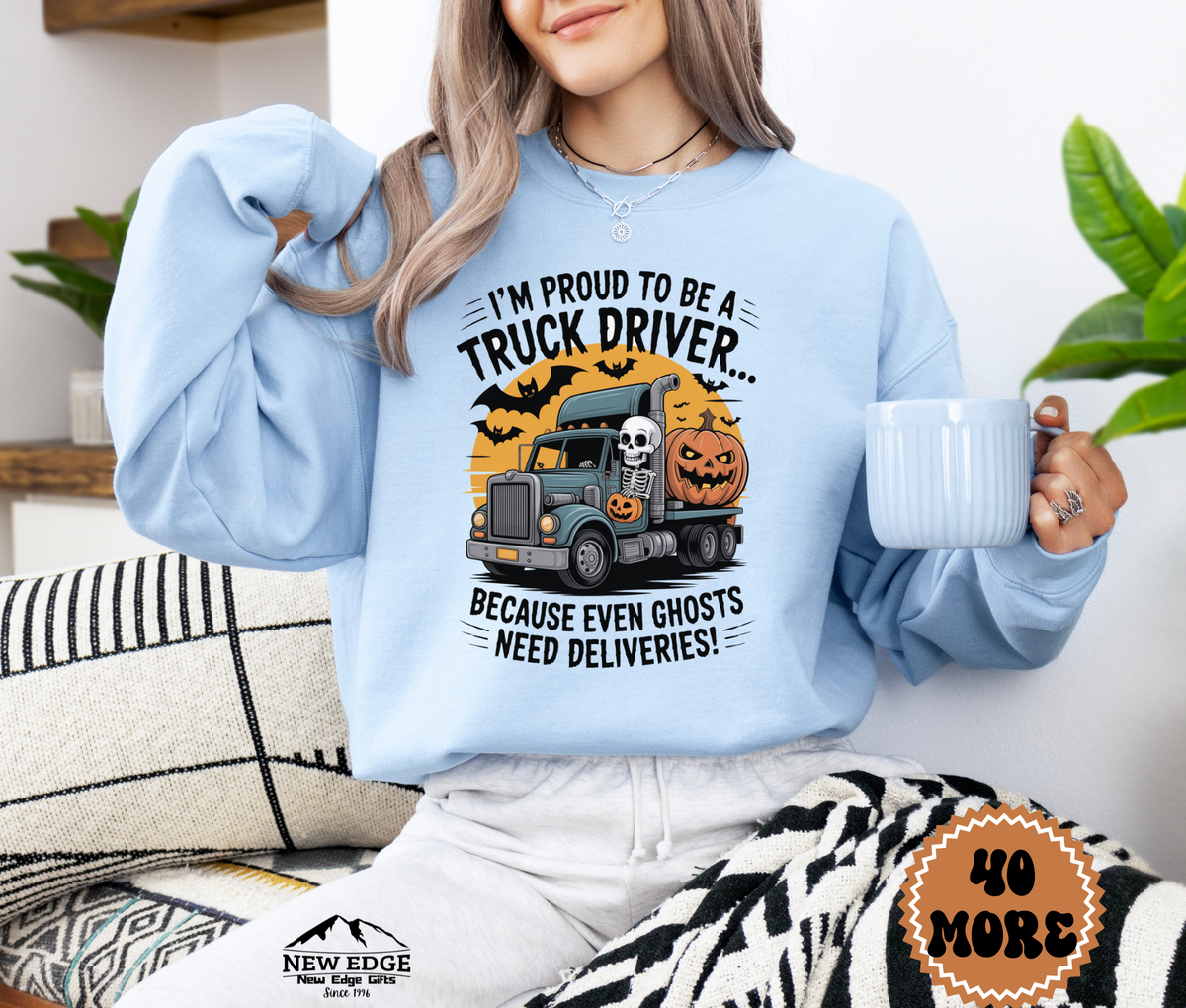 Proud to Be a Truck Driver Halloween Sweatshirt – “Because Even Ghosts Need Deliveries!” | Unisex Funny Spooky Workwear