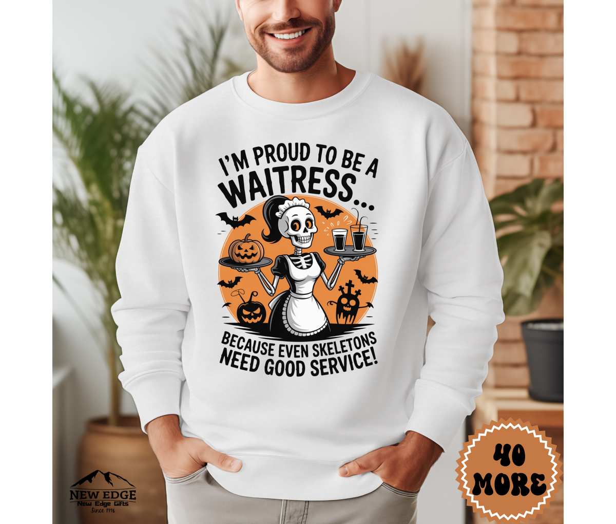 Proud to Be a Waitress Halloween Sweatshirt – “Because Even Skeletons Need Good Service!” | Unisex Funny Spooky Server Crewneck