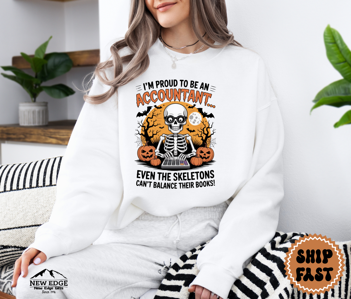 Proud to Be an Accountant Halloween Sweatshirt – “Because Even Skeletons Can’t Balance Their Books” | Unisex Funny Spooky Finance Crewneck