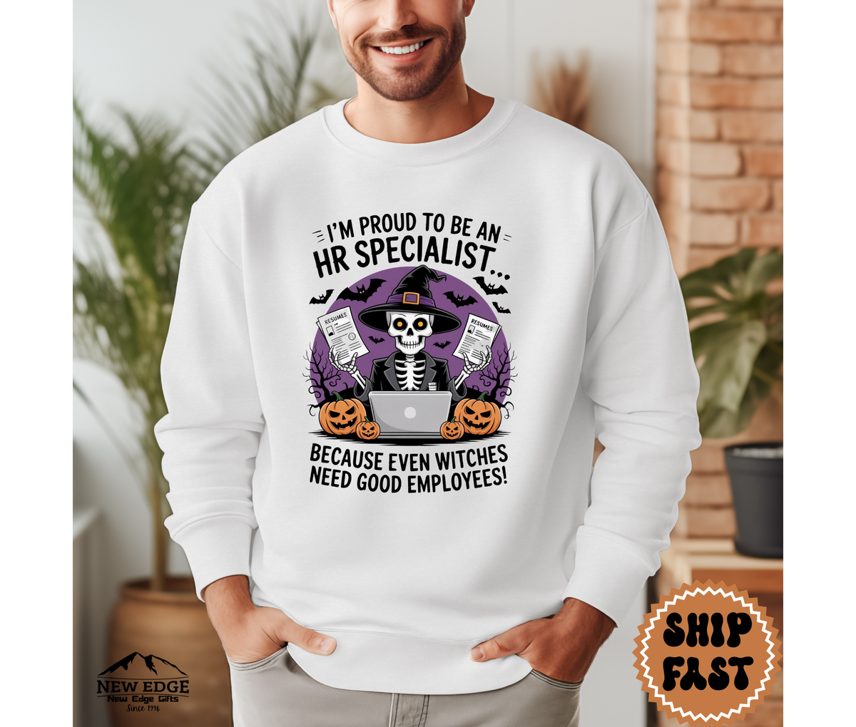 Proud to Be an HR Specialist Halloween Sweatshirt – “Because Even Witches Need Good Employees!” | Unisex Funny Spooky Career Crewneck
