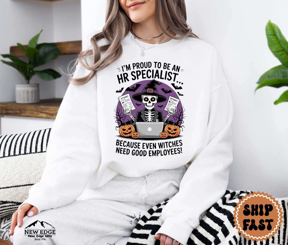 Proud to Be an HR Specialist Halloween Sweatshirt – “Because Even Witches Need Good Employees!” | Unisex Funny Spooky Career Crewneck