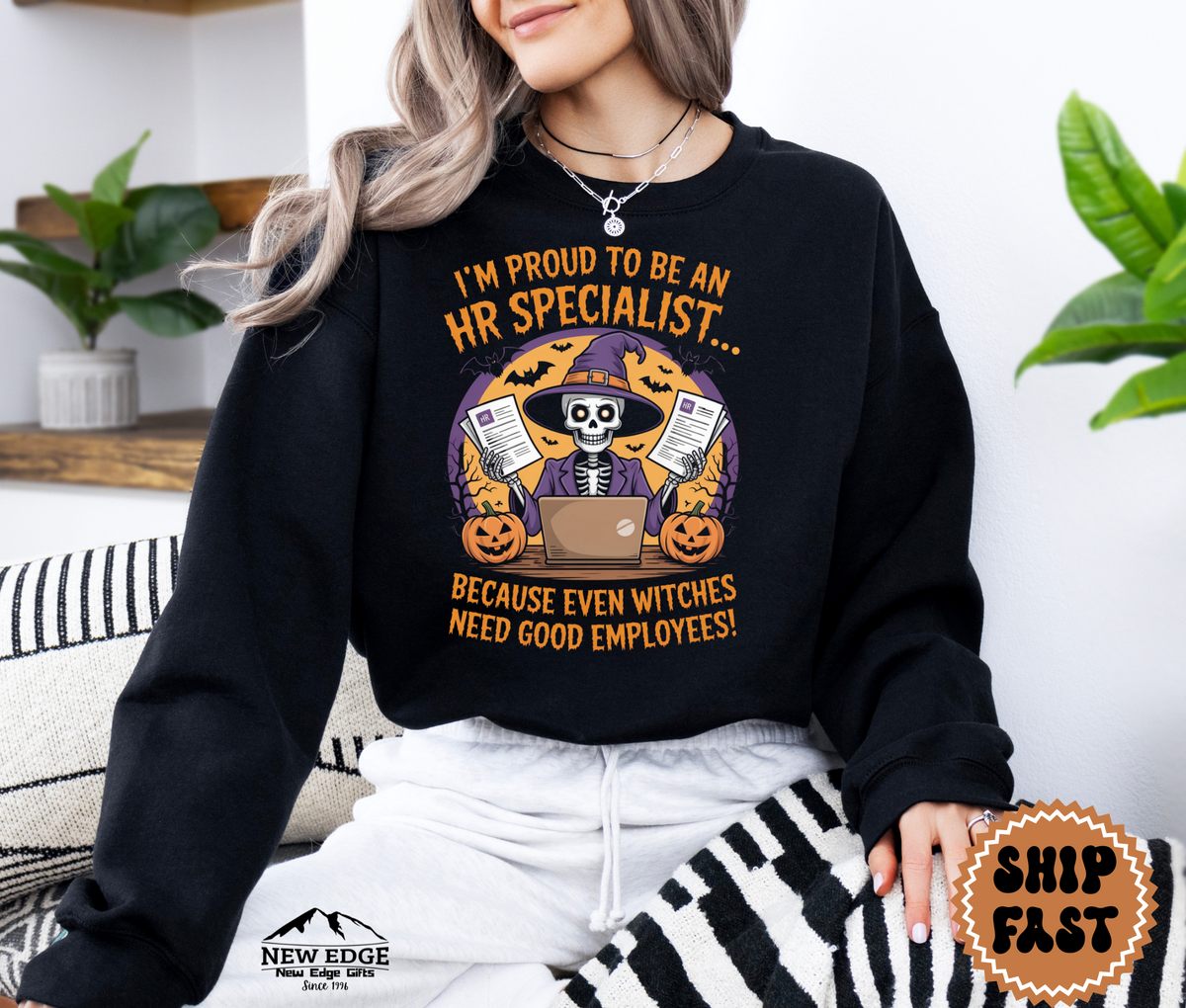 Proud to Be an HR Specialist Halloween Sweatshirt – “Because Even Witches Need Good Employees!” | Unisex Funny Spooky Career Crewneck