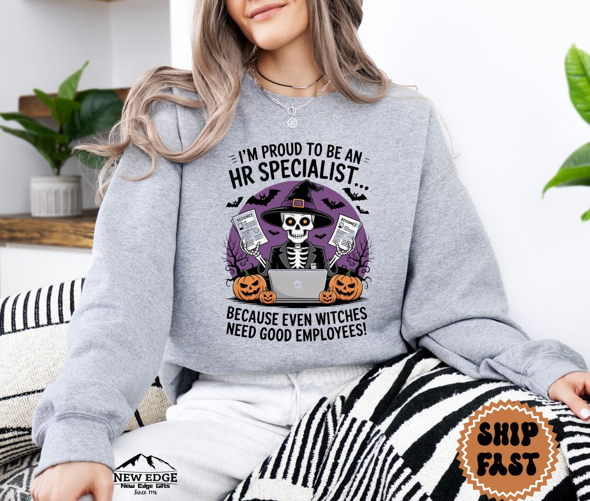 Proud to Be an HR Specialist Halloween Sweatshirt – “Because Even Witches Need Good Employees!” | Unisex Funny Spooky Career Crewneck
