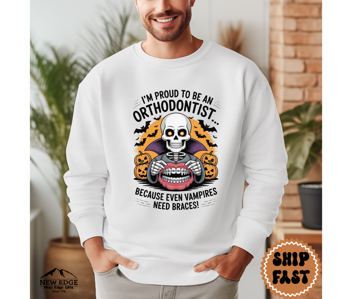 Proud to Be an Orthodontist Halloween Sweatshirt – “Because Even Vampires Need Braces!” | Unisex Funny Spooky Dental Crewneck