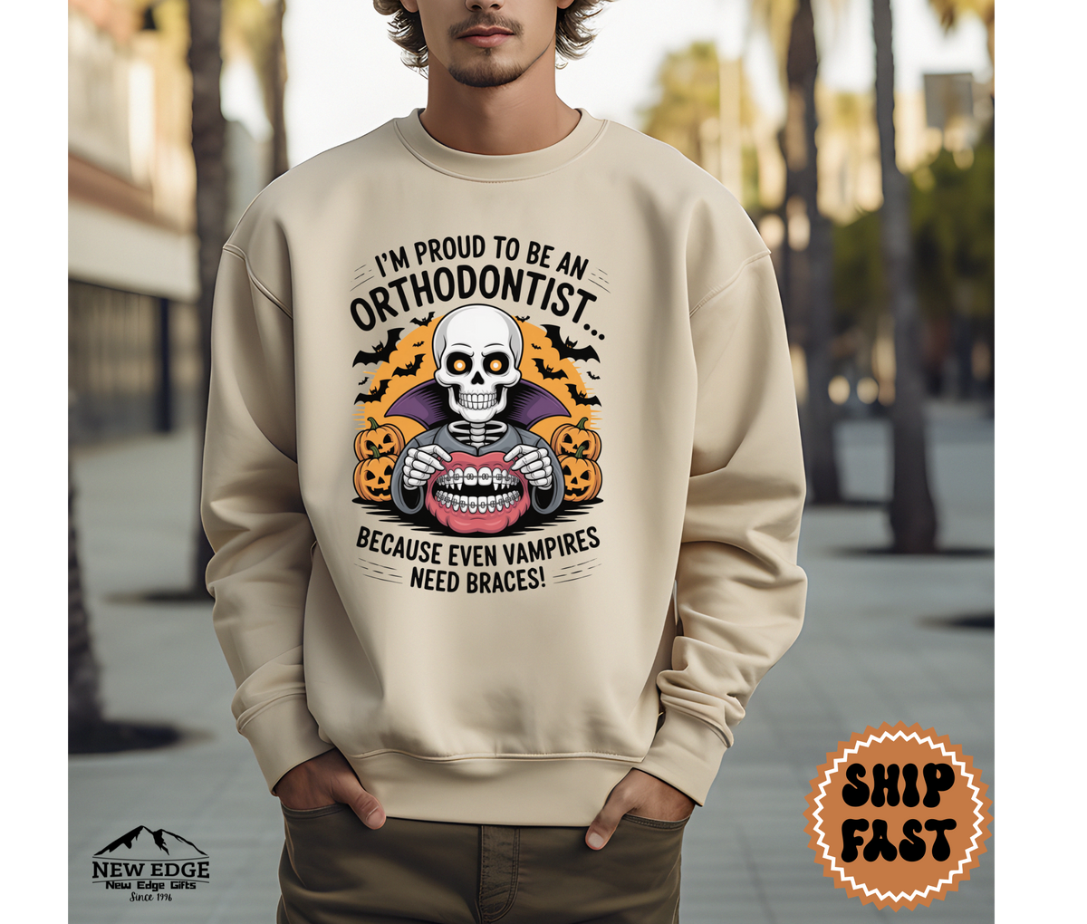 Proud to Be an Orthodontist Halloween Sweatshirt – “Because Even Vampires Need Braces!” | Unisex Funny Spooky Dental Crewneck