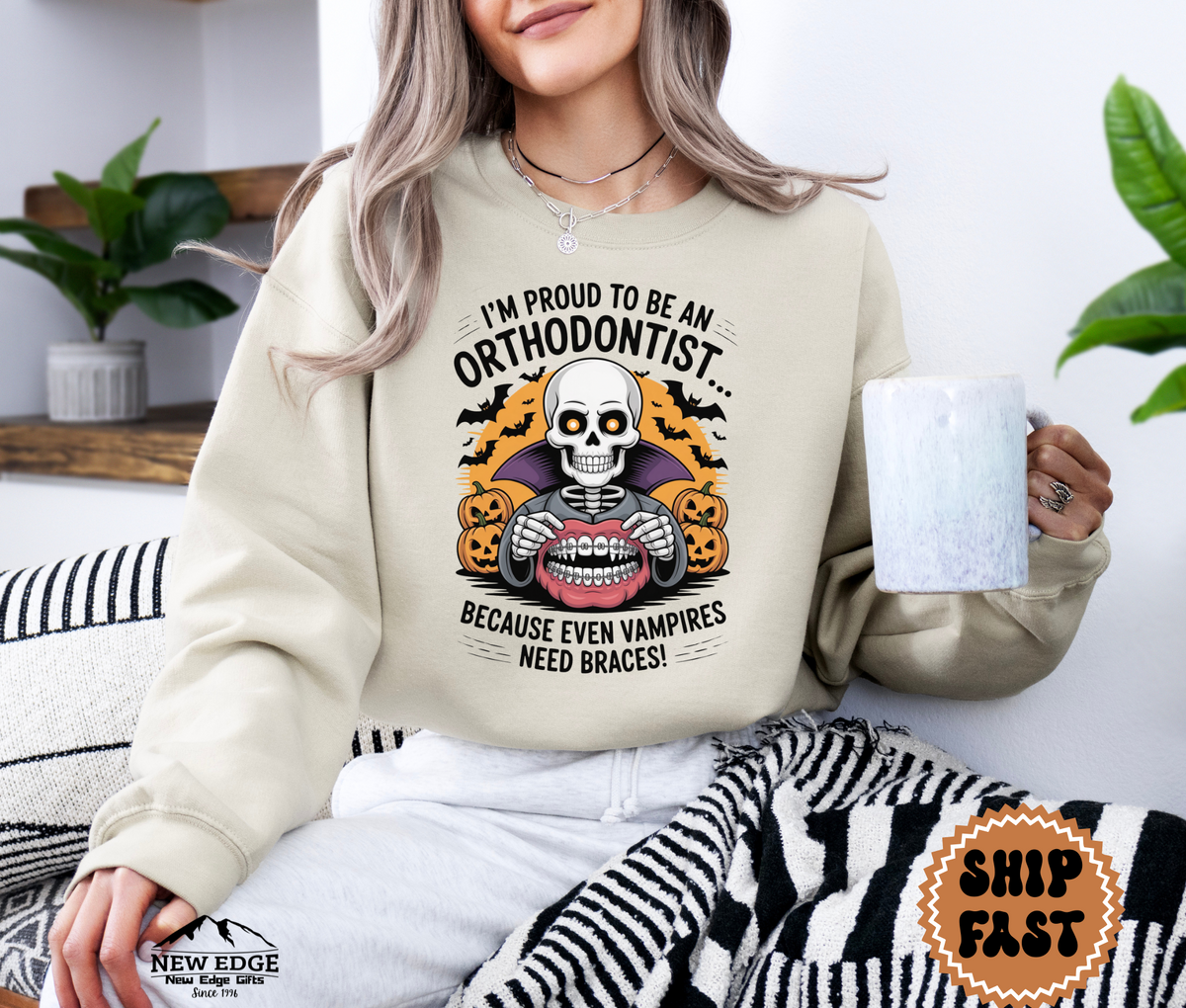 Proud to Be an Orthodontist Halloween Sweatshirt – “Because Even Vampires Need Braces!” | Unisex Funny Spooky Dental Crewneck