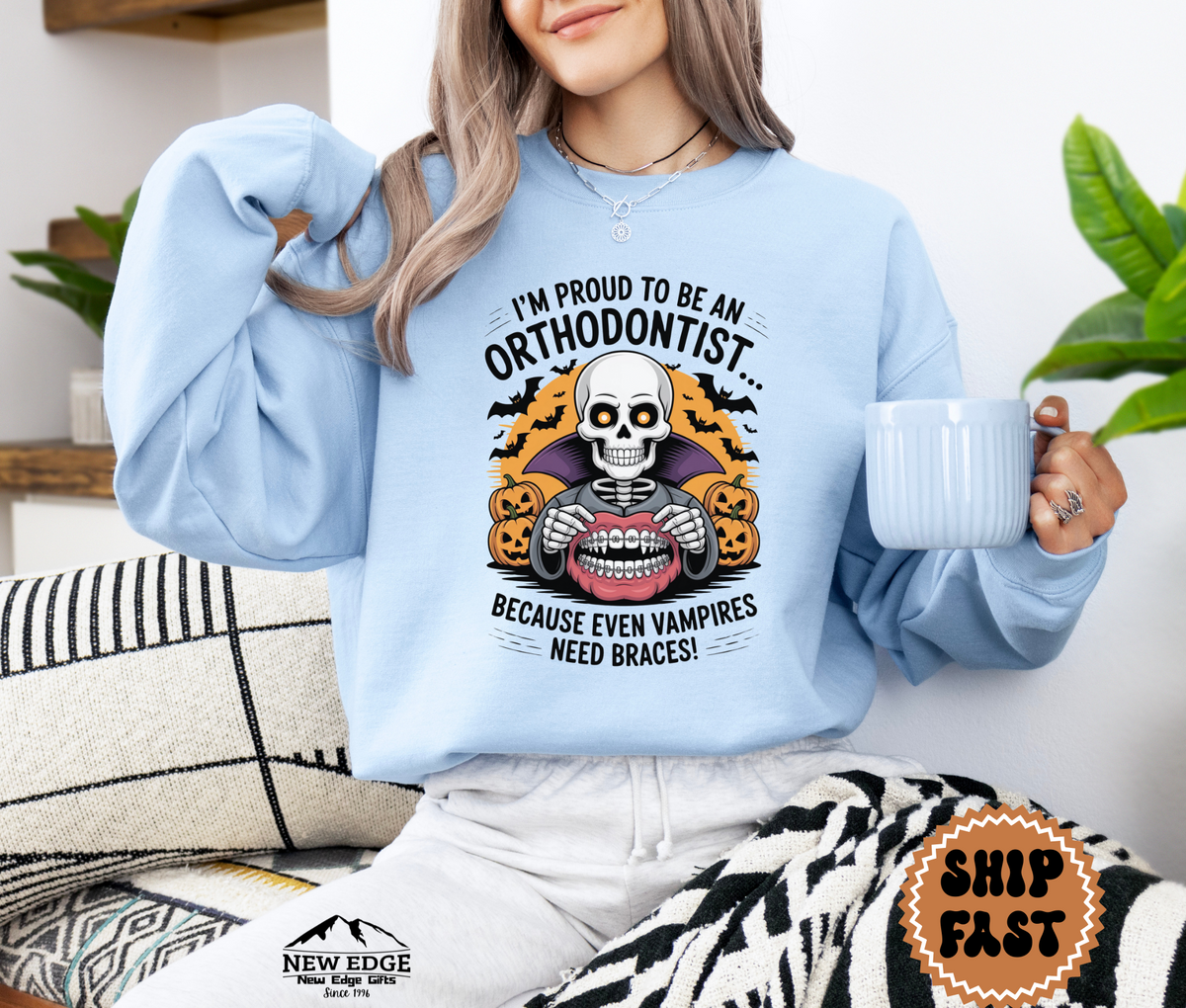 Proud to Be an Orthodontist Halloween Sweatshirt – “Because Even Vampires Need Braces!” | Unisex Funny Spooky Dental Crewneck