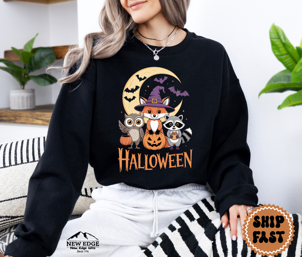Unisex Animals Friends Halloween Sweatshirt | Spooky Animal Graphic Pullover | Cozy Fall & Halloween Crewneck