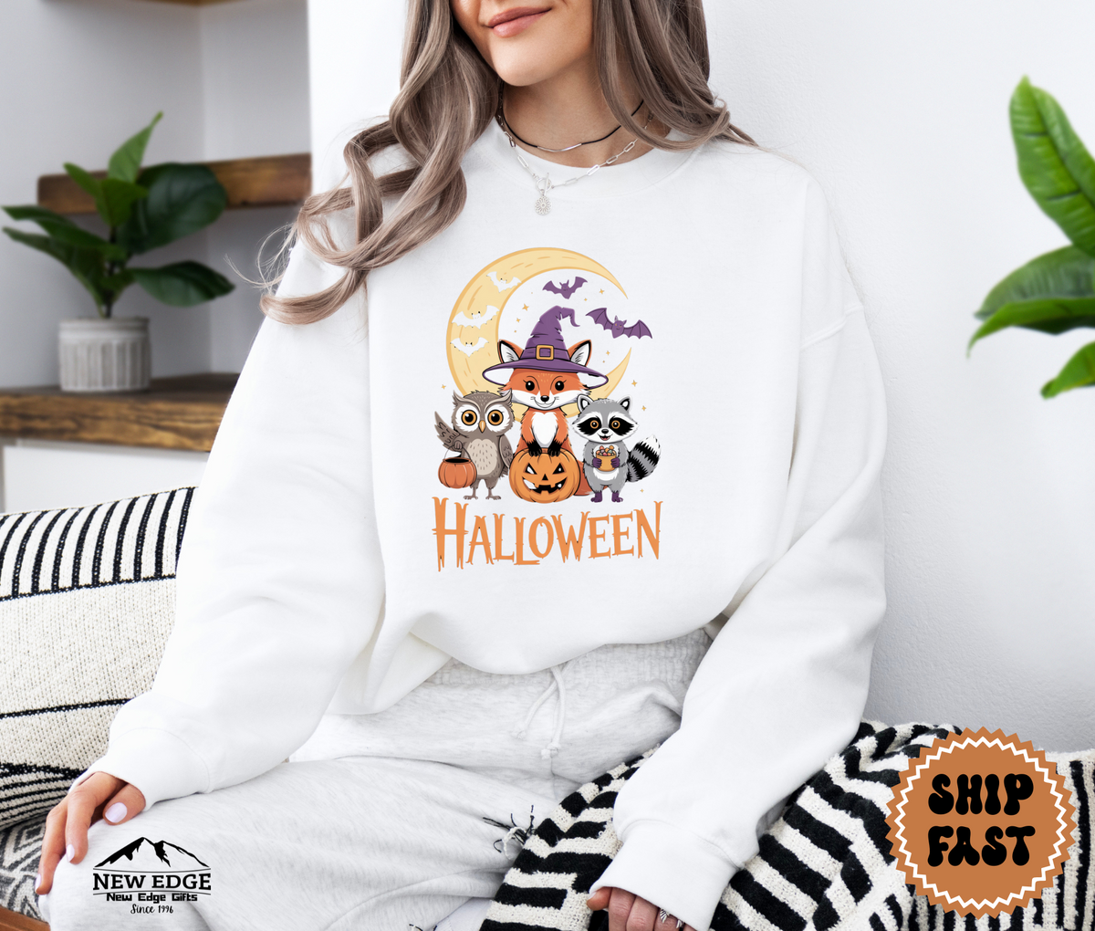 Unisex Animals Friends Halloween Sweatshirt | Spooky Animal Graphic Pullover | Cozy Fall & Halloween Crewneck