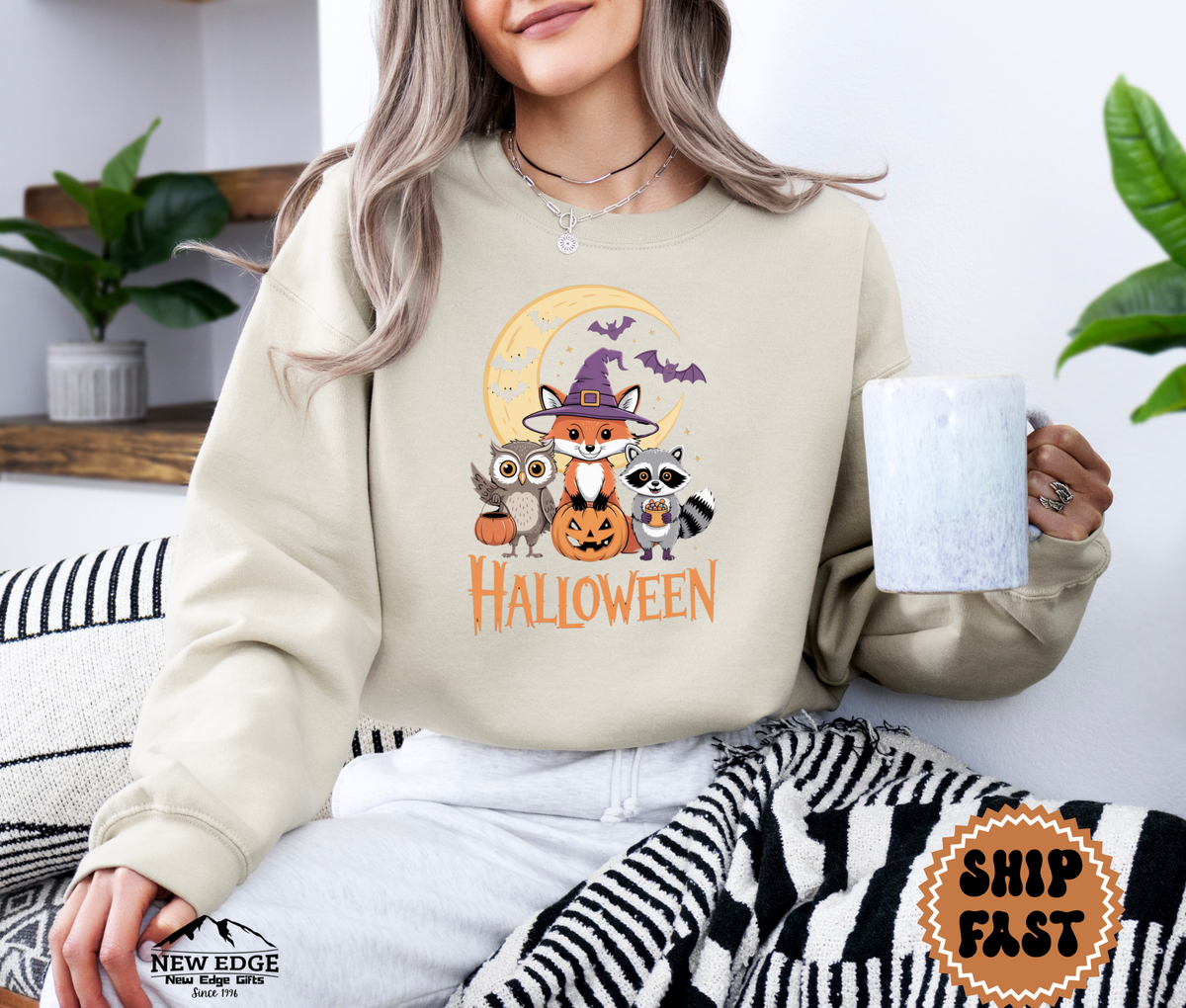 Unisex Animals Friends Halloween Sweatshirt | Spooky Animal Graphic Pullover | Cozy Fall & Halloween Crewneck