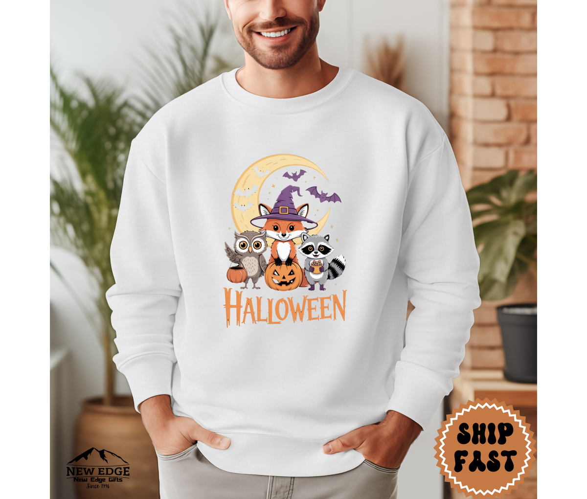 Unisex Animals Friends Halloween Sweatshirt | Spooky Animal Graphic Pullover | Cozy Fall & Halloween Crewneck