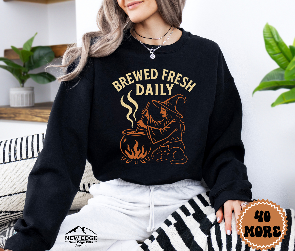 Unisex Brewed Fresh Daily Halloween Sweatshirt | Spooky Coffee Lover Pullover | Cozy Fall & Halloween Crewneck