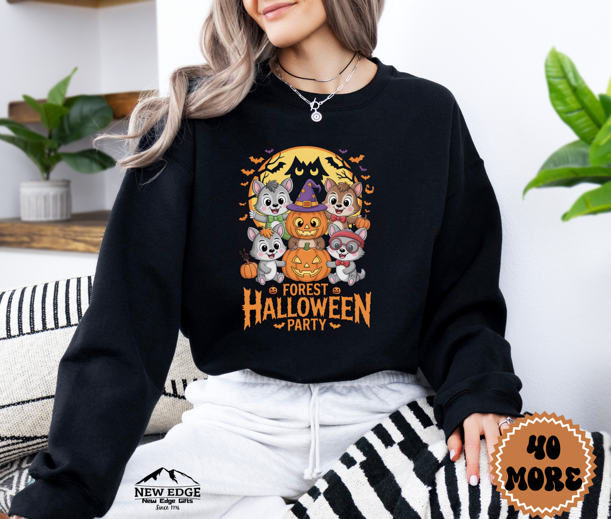 Unisex Forest Halloween Party Sweatshirt | Spooky Woodland Friends Pullover | Cozy Fall & Halloween Crewneck