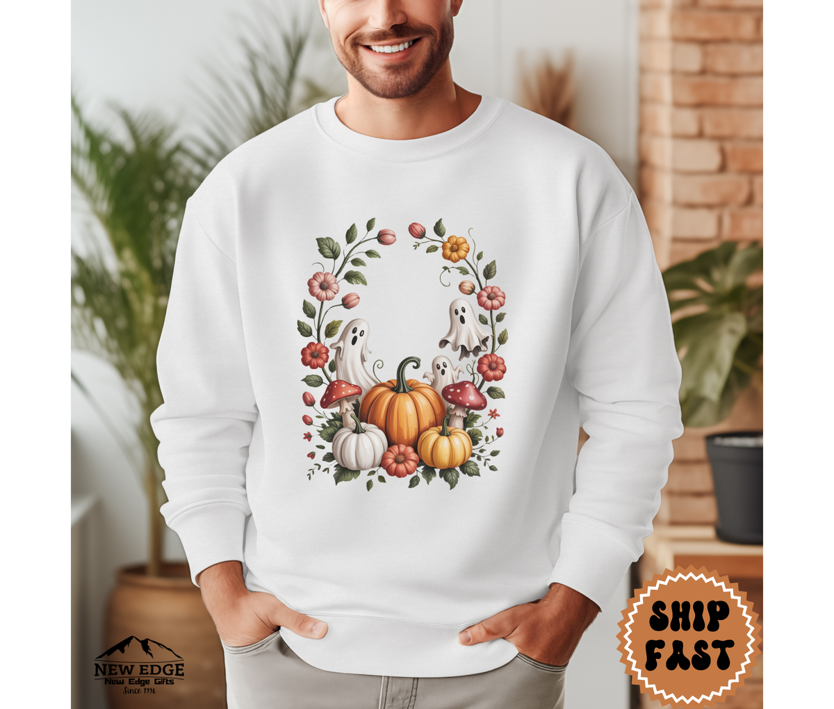 Unisex Ghost Floral Halloween Sweatshirt | Spooky Floral Pullover | Cute Gothic Fall Crewneck