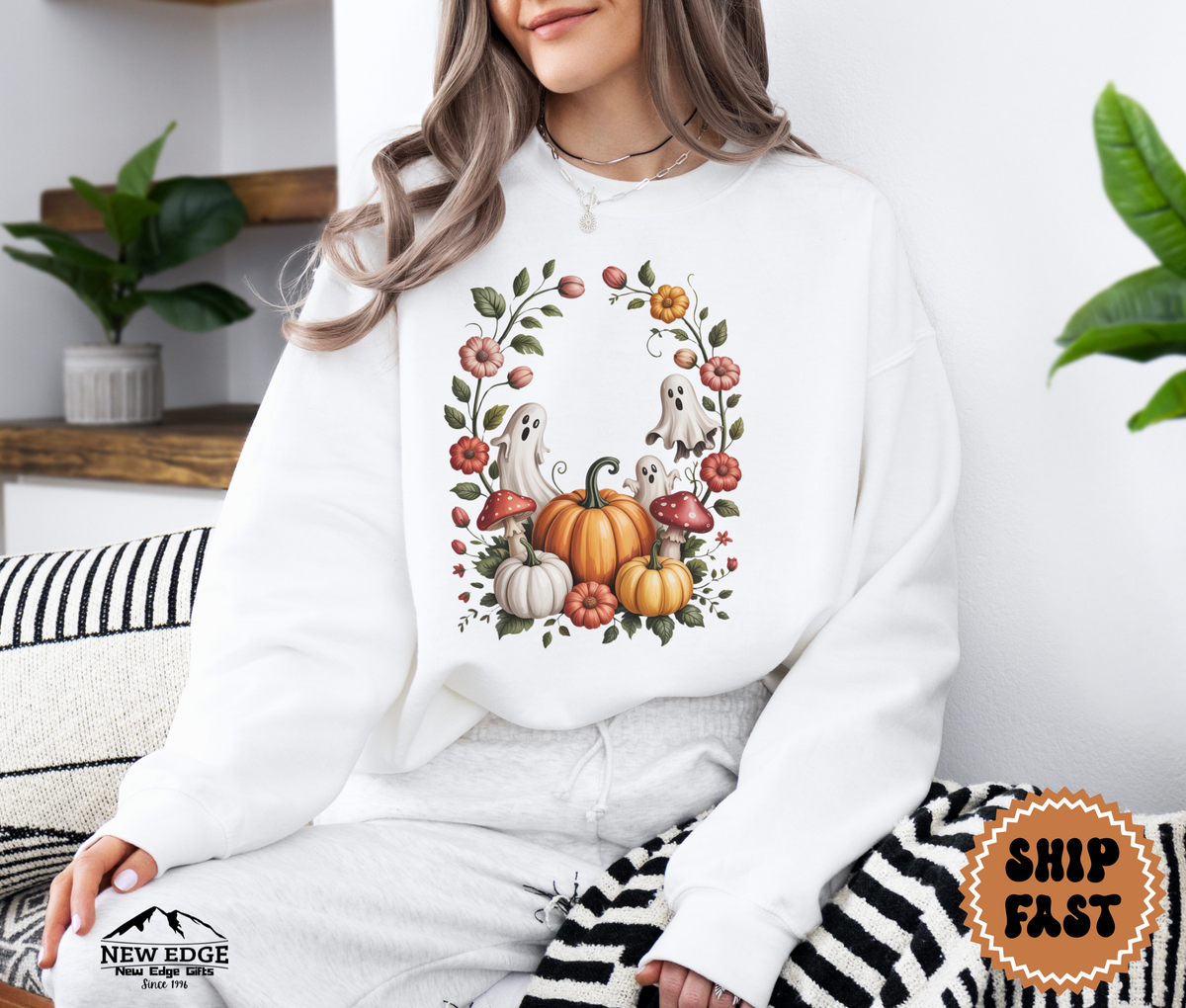 Unisex Ghost Floral Halloween Sweatshirt | Spooky Floral Pullover | Cute Gothic Fall Crewneck