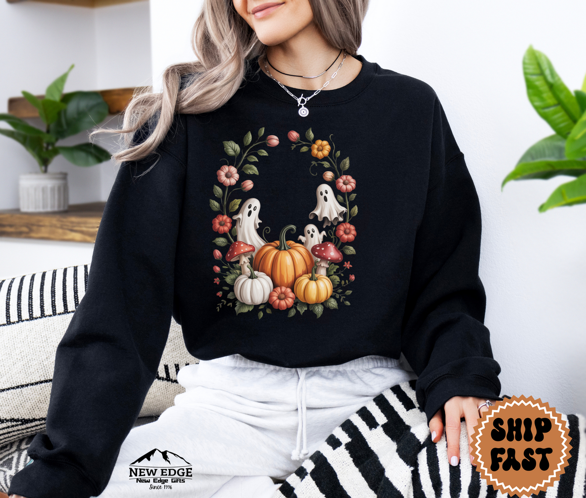 Unisex Ghost Floral Halloween Sweatshirt | Spooky Floral Pullover | Cute Gothic Fall Crewneck