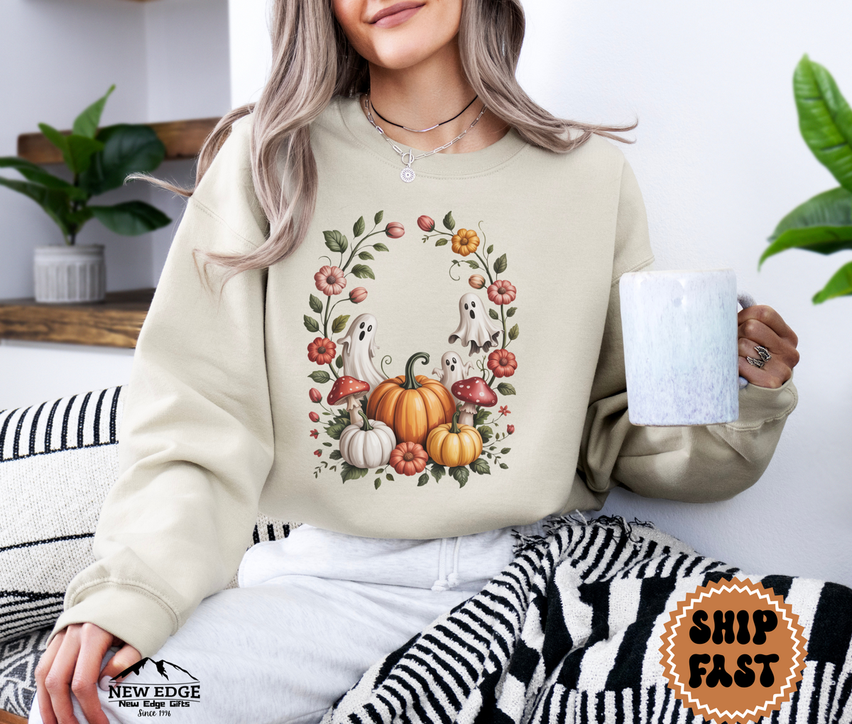 Unisex Ghost Floral Halloween Sweatshirt | Spooky Floral Pullover | Cute Gothic Fall Crewneck