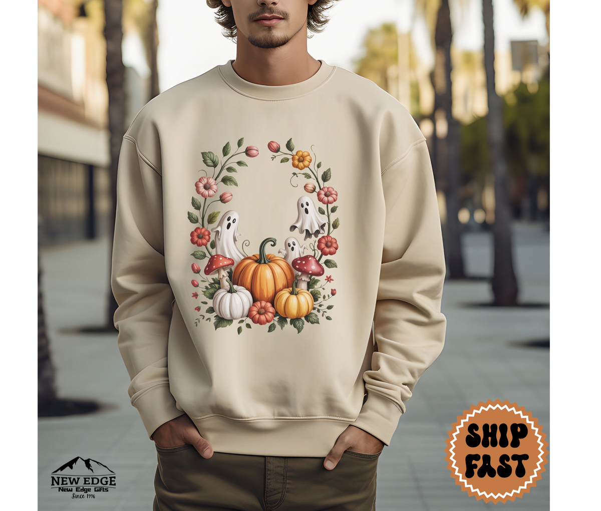 Unisex Ghost Floral Halloween Sweatshirt | Spooky Floral Pullover | Cute Gothic Fall Crewneck
