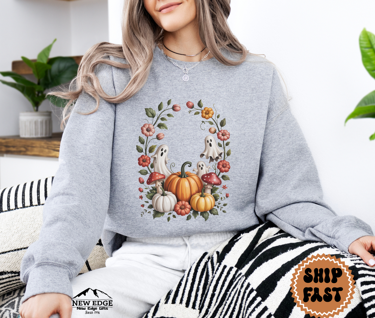 Unisex Ghost Floral Halloween Sweatshirt | Spooky Floral Pullover | Cute Gothic Fall Crewneck