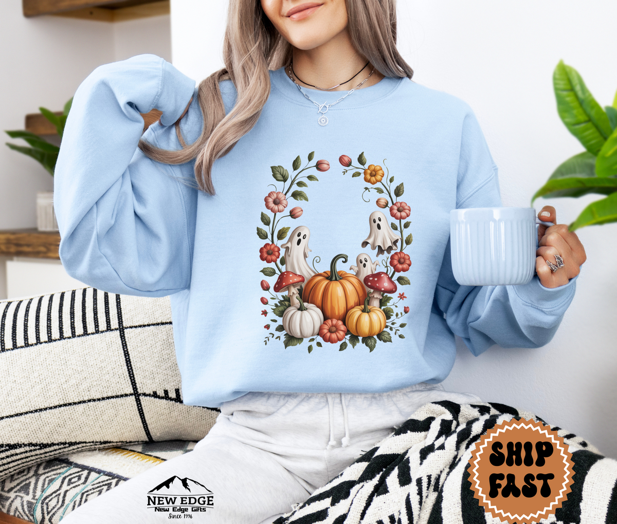 Unisex Ghost Floral Halloween Sweatshirt | Spooky Floral Pullover | Cute Gothic Fall Crewneck