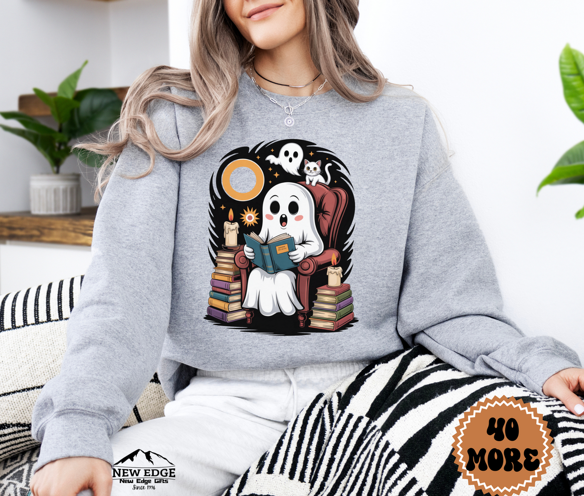 Unisex Ghost Reading Book Halloween Sweatshirt | Spooky Book Lover Pullover | Cozy Fall Gothic Crewneck