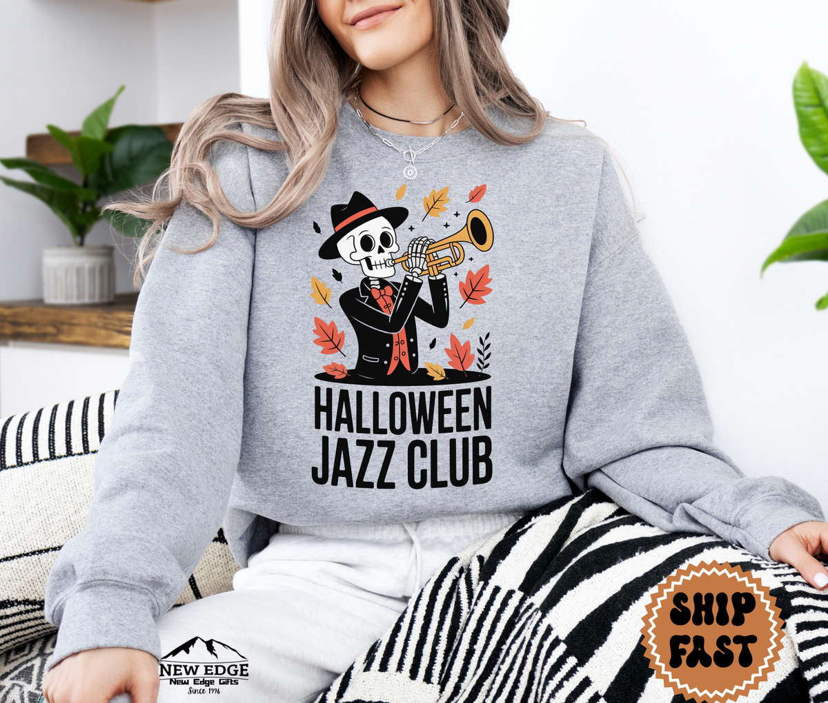 Unisex Halloween Jazz Club Sweatshirt | Spooky Music Lover Pullover | Vintage Gothic Fall Crewneck