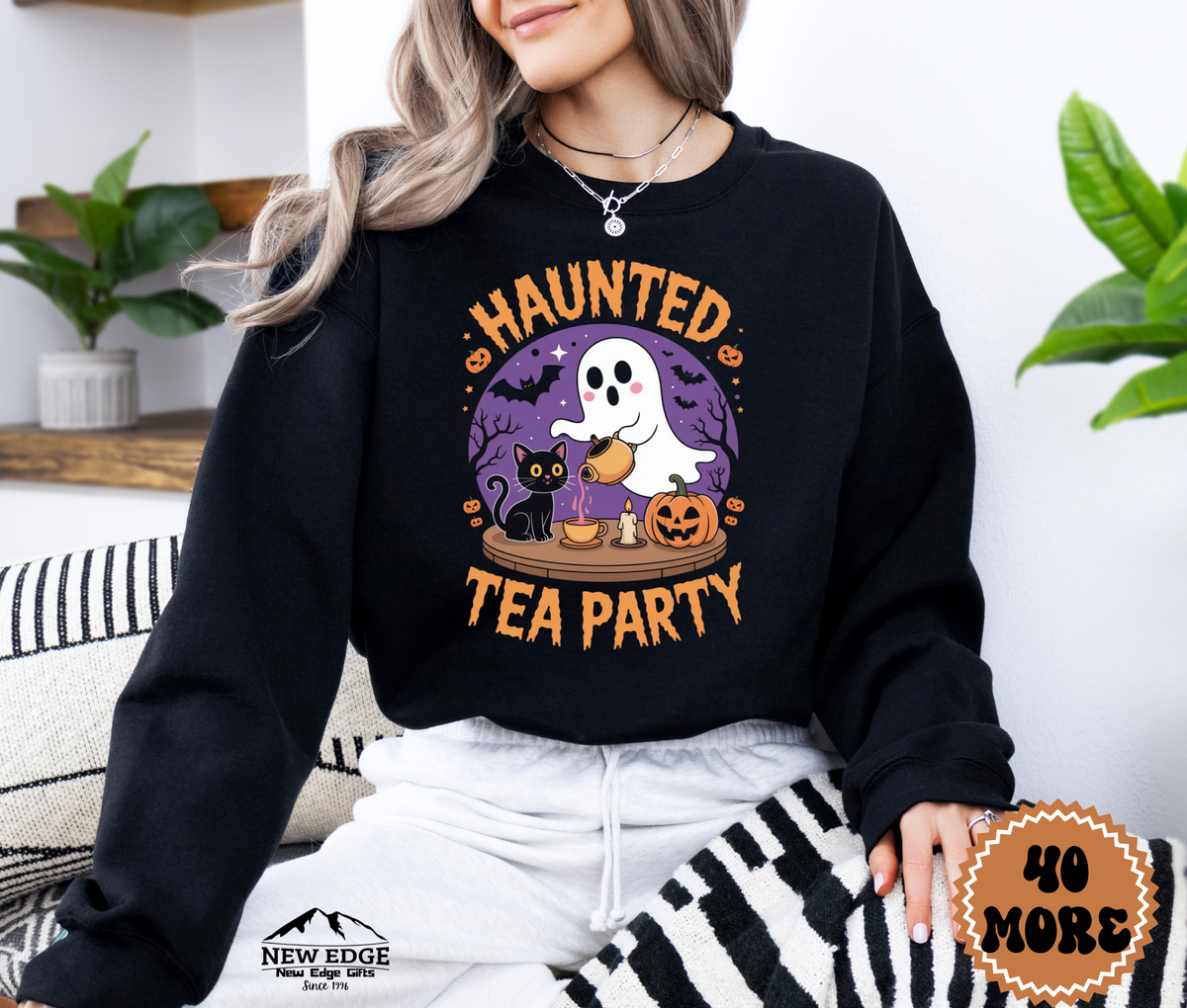 Unisex Haunted Tea Party Halloween Sweatshirt | Spooky Gothic Pullover | Cozy Fall Witchy Crewneck