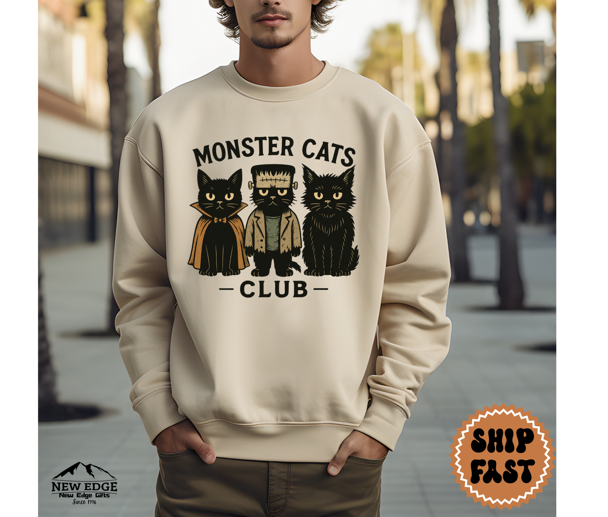 Unisex Monster Cats Club Halloween Sweatshirt | Spooky Cat Lover Pullover | Cozy Gothic Fall Crewneck