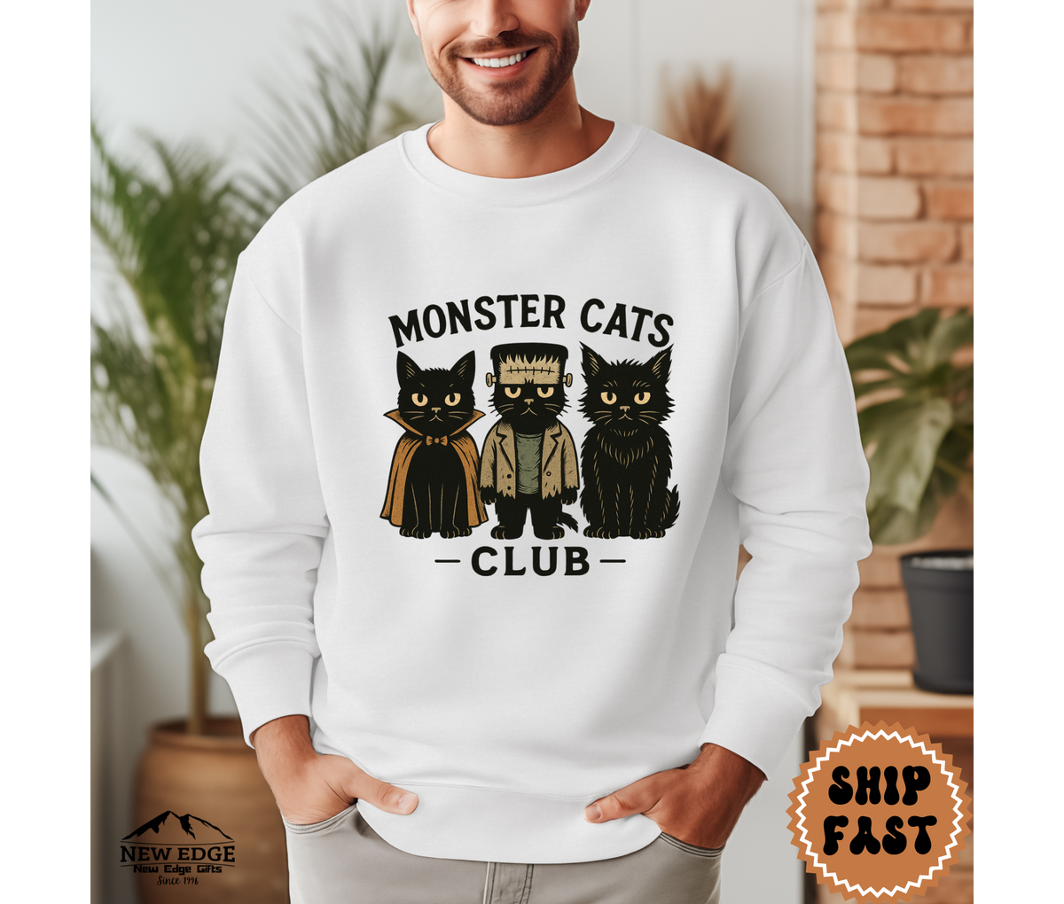 Unisex Monster Cats Club Halloween Sweatshirt | Spooky Cat Lover Pullover | Cozy Gothic Fall Crewneck