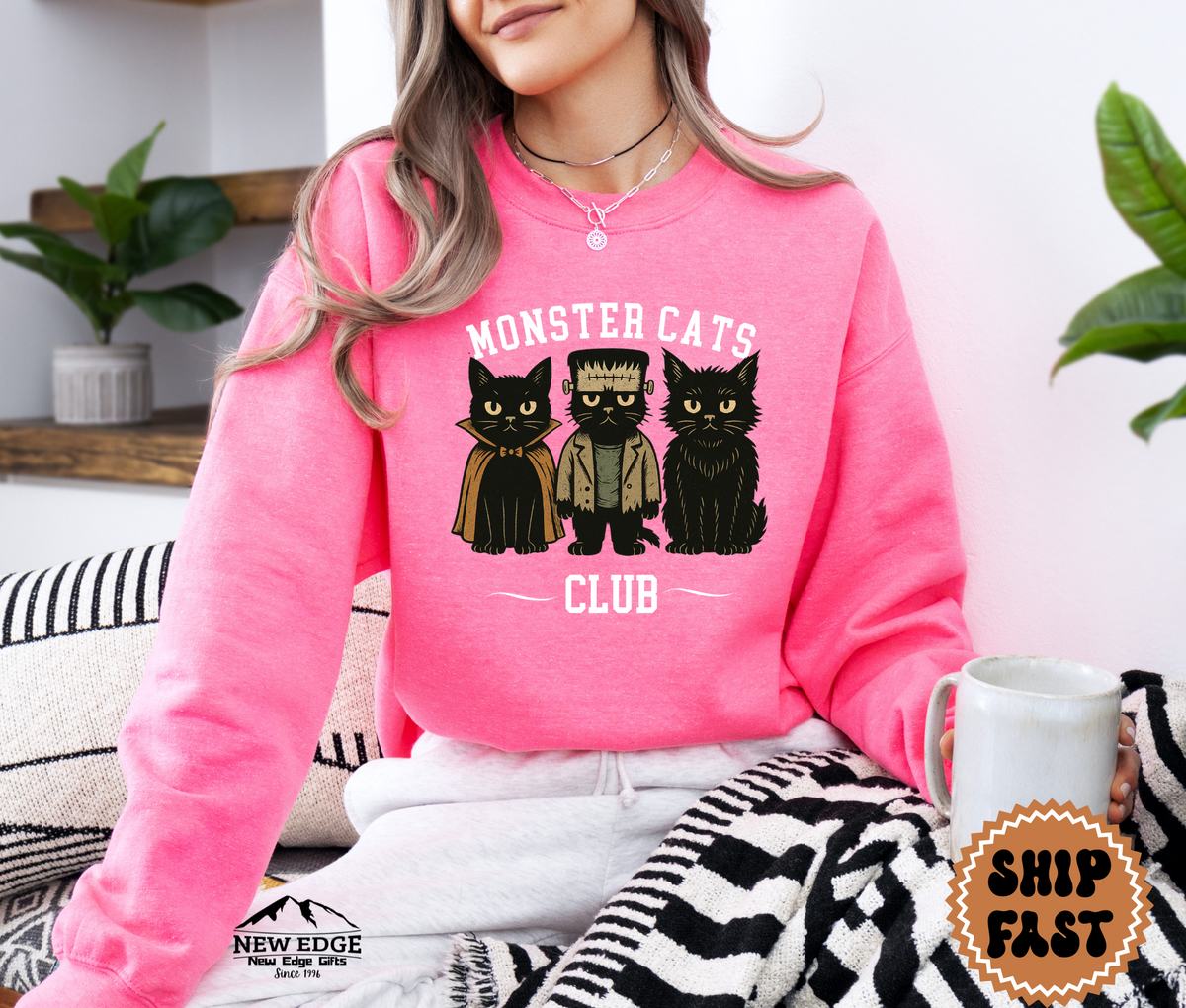 Unisex Monster Cats Club Halloween Sweatshirt | Spooky Cat Lover Pullover | Cozy Gothic Fall Crewneck